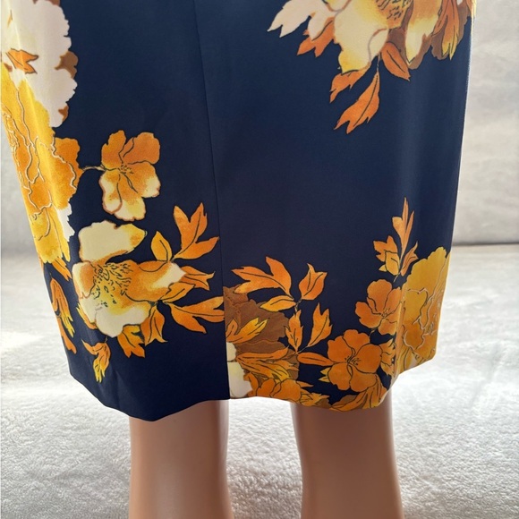 Christopher & Banks Dress Womens 12 Autumn Floral Blue Yellow Work Office Church - Picture 11 of 16